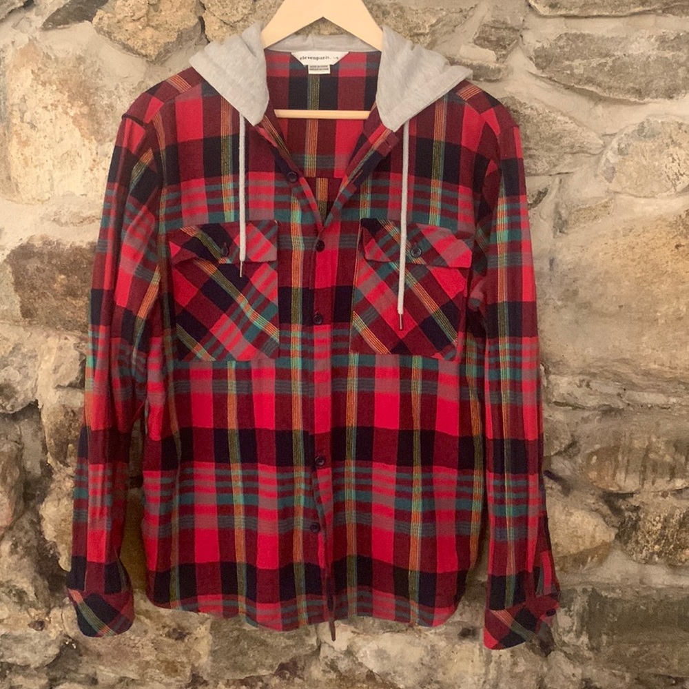 eleven Paris flannel hoodie ~ size L